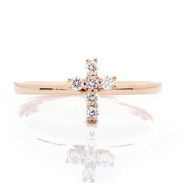14K Yellow Gold Diamond Petite Cross Ring, 0.13 Carat TW